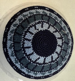 Blue knitted kippah with circles 13cm