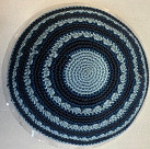 Blue knitted kippah with circles 15cm