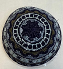 Blue knitted kippah with circles 16cm