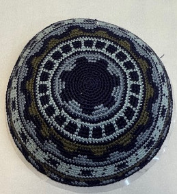 Blue knitted kippah with circles 16cm