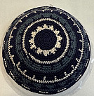 Blue knitted kippah with circles 14cm