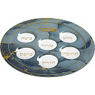 Glass seder plate 40cm blue