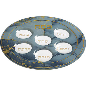 Glass seder plate 40cm blue