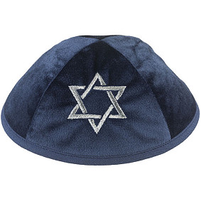 Dark Blue Velvet Kippah with MD