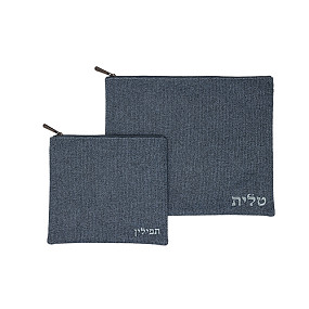 Blue linen Tallit and Tefillin Bag set