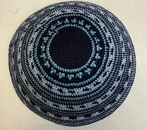 Blue ish knitted kippah 18cm
