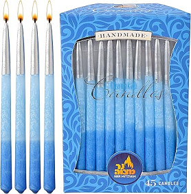 Handmade Chanukah Candles - metallic  Bluish/SILVER