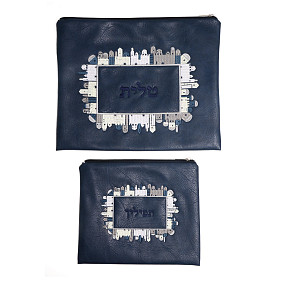 Navy Jerusalem Tallit and Tefillin Bag Set