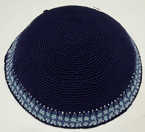 blue knitted kippah with rim  19cm