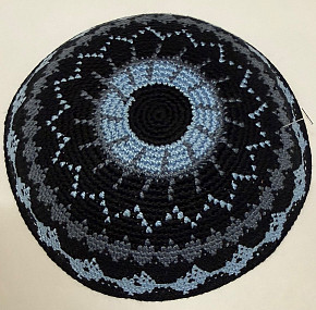 blue/black knitted kippah 18cm