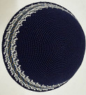 blue knitted kippah with rim 18cm